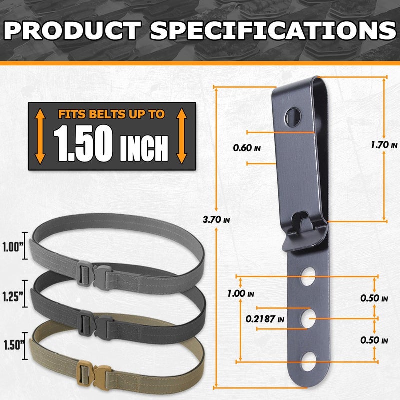 Holstex HolsterSmith Universal Metal Belt Clip for Holster Making - (Model 5) - (3-Hole) - (Tactical Black) - (w/SPTHA Mounting Hardware) - (1 Pack) - Image 3